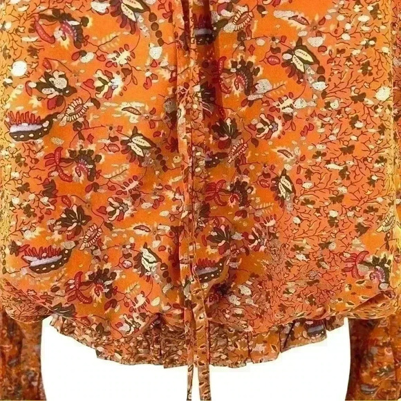 NWT Elan Orange Peasant Boho Tie Neck Long Sleeve Elastic Waist Crop Top Size M - Picture 7 of 13